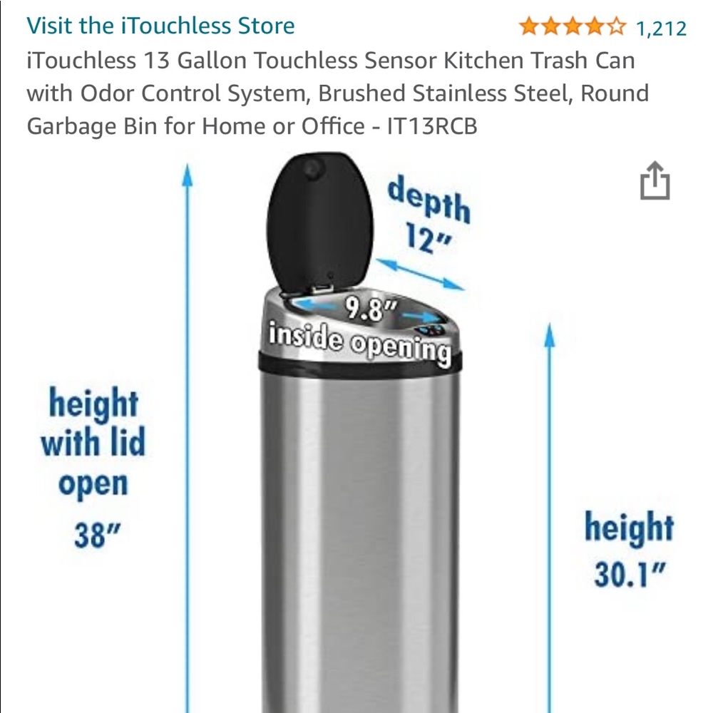 iTouchless 13 Gallon Touchless Sensor Kitchen Trash.